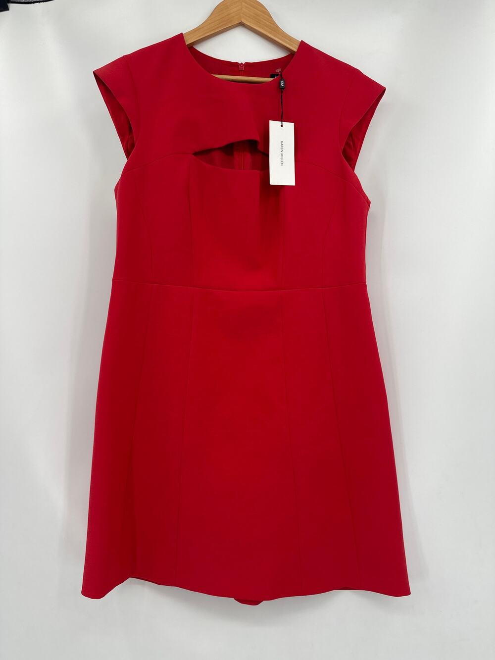 Karen Millen Red A-Line Dress Peek-a-boo front & Cap Sleeve Size 12 NWT